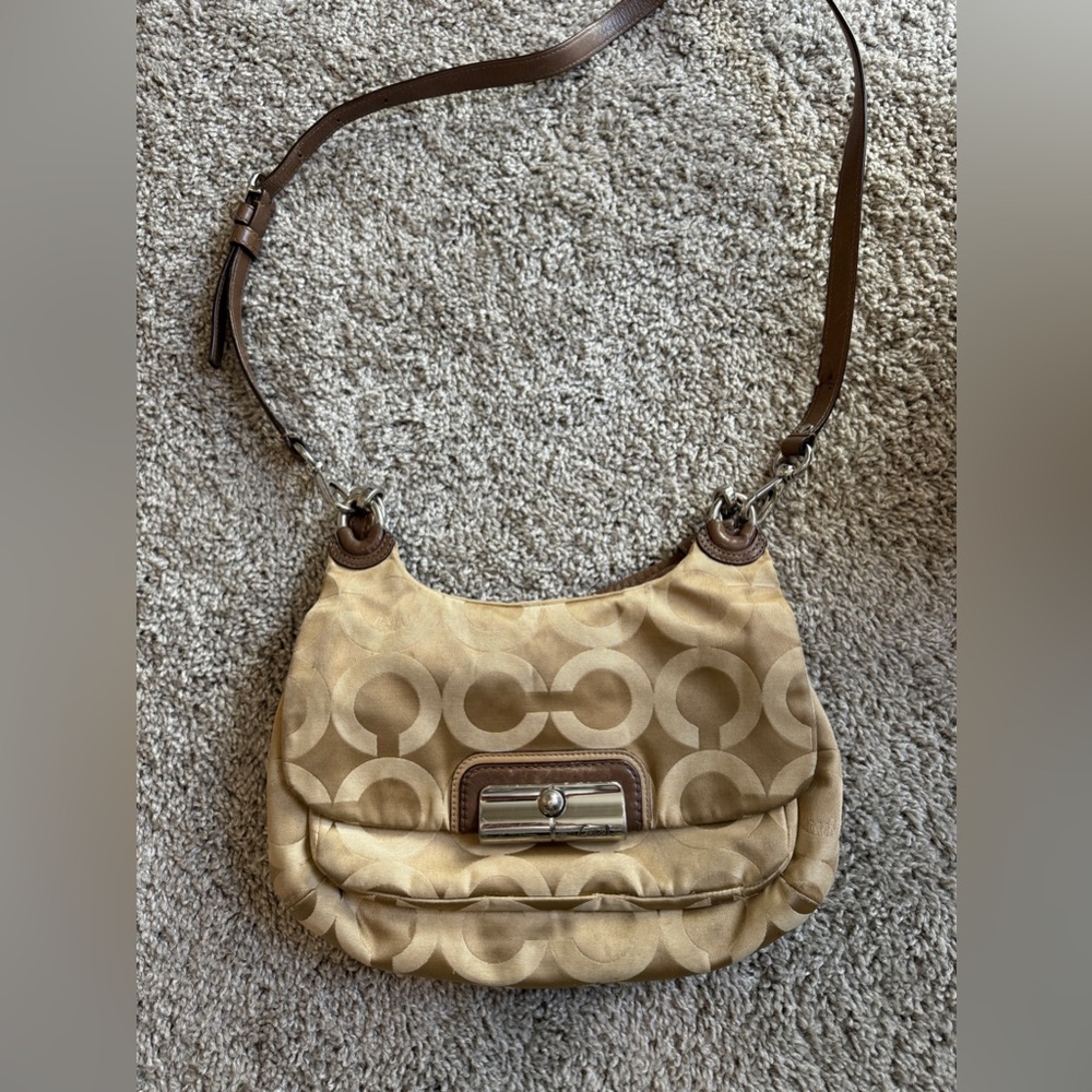 Coach Brown and Tan Monogram Shoulder Bag